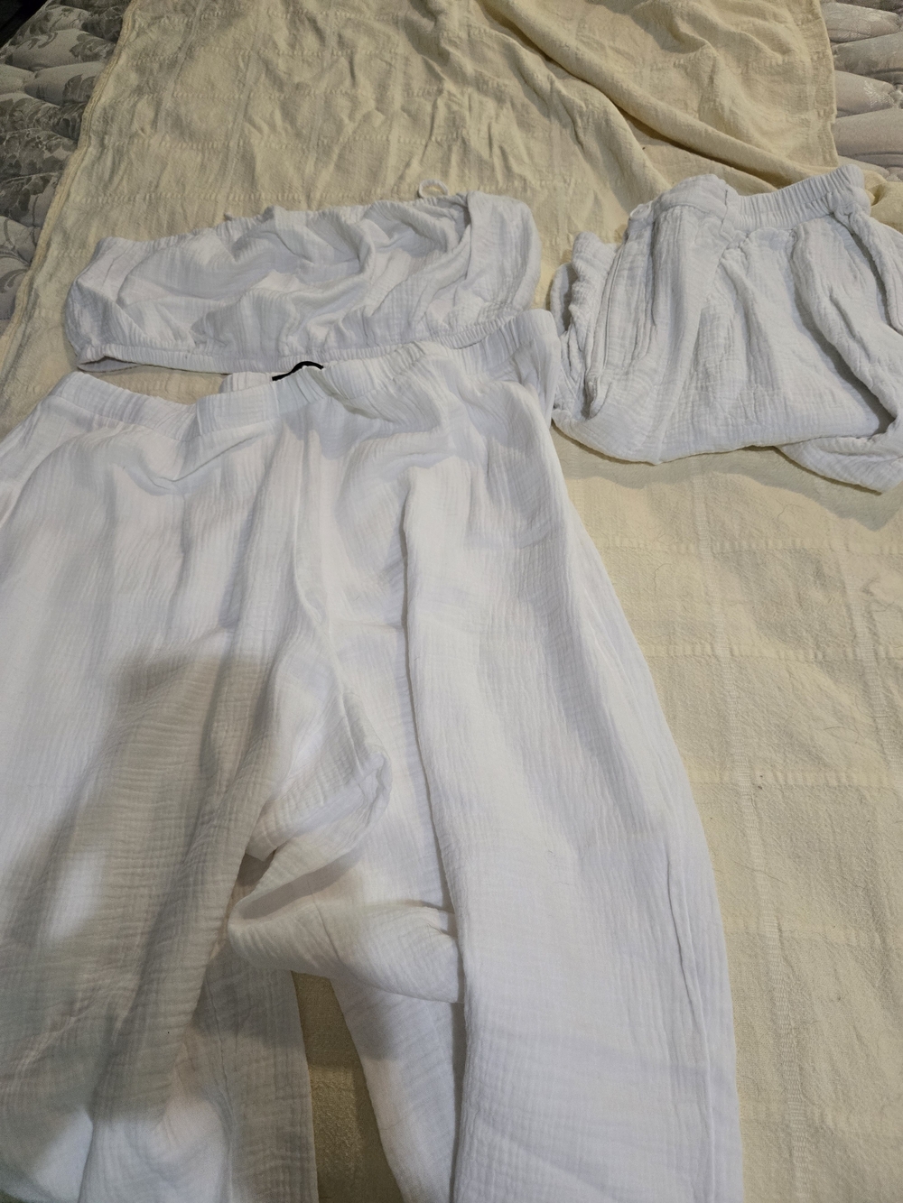 Express White Wide-Leg Elastic-Waist Cotton Pants